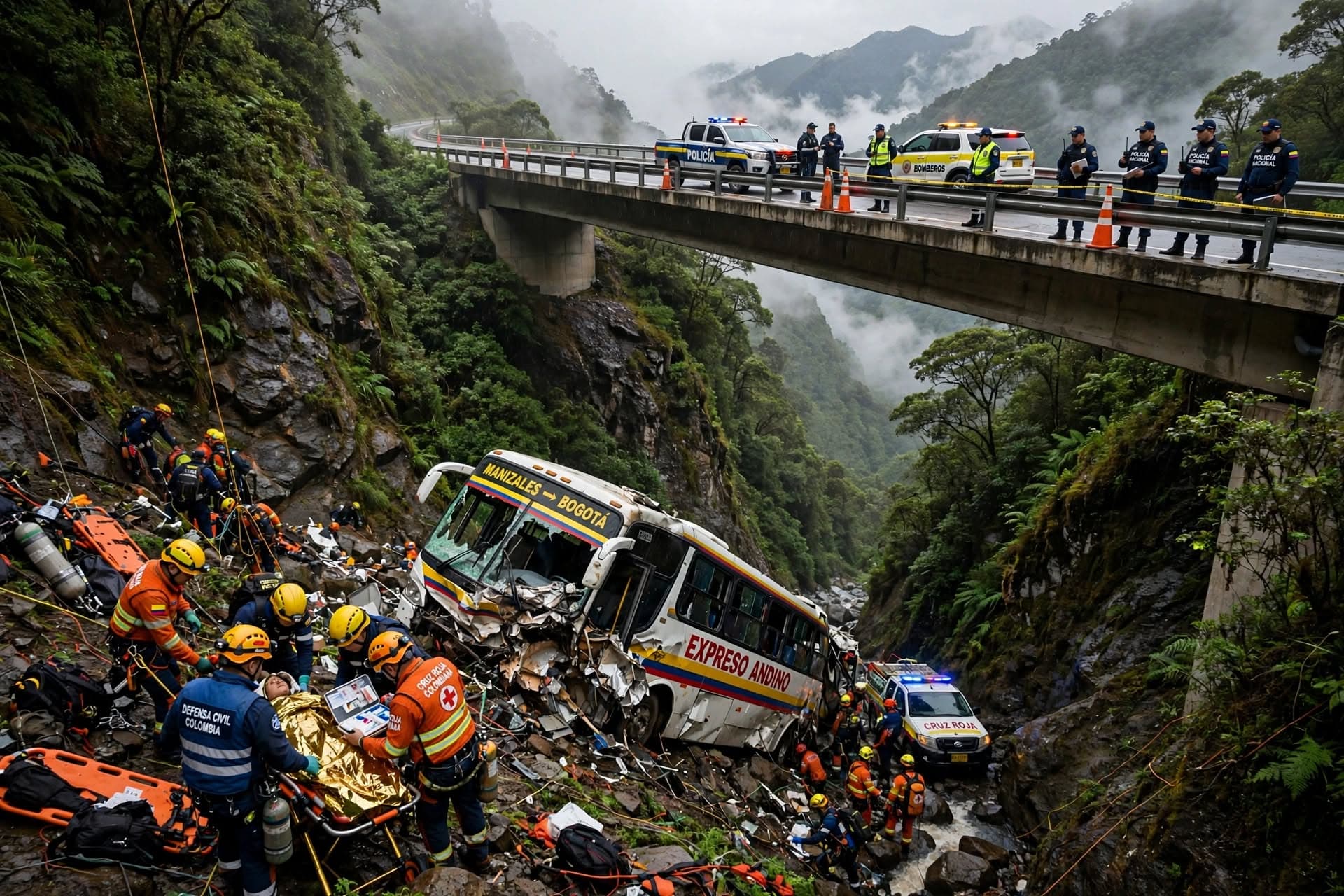 Express Bus Plunges Off Colombia Mountain Highway, Dozens Feared Dead, Rescue Teams Search Deep Ravine Express Bus Plunges Off Colombia Mountain Highway, Dozens Feared Dead, Rescue Teams Search Deep Ravine