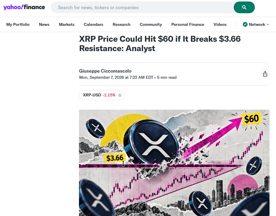 YAHOO FINANCE: XRP COULD POTENTIALLY HIT $60 — WHILE XRPL ECOSYSTEM CONTINUES EXPANDING YAHOO FINANCE: XRP COULD POTENTIALLY HIT $60 — WHILE XRPL ECOSYSTEM CONTINUES EXPANDING