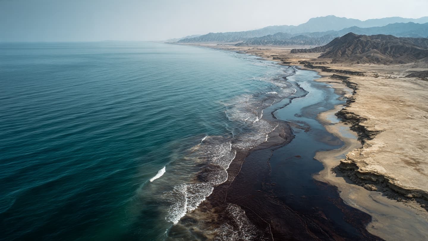Along Iran’s Qeshm Coast, Dark Waters Meet the Sand as an Expanding Oil Slick Raises Marine Concerns Along Iran’s Qeshm Coast, Dark Waters Meet the Sand as an Expanding Oil Slick Raises Marine Concerns