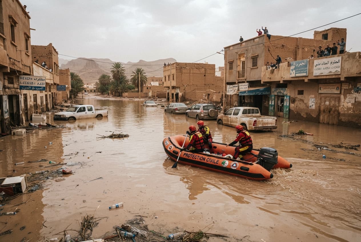 Desert Deluge Emergency: Southeastern Algeria Towns Submerged After Heavy Rainstorms Trigger Flash Floods Desert Deluge Emergency: Southeastern Algeria Towns Submerged After Heavy Rainstorms Trigger Flash Floods