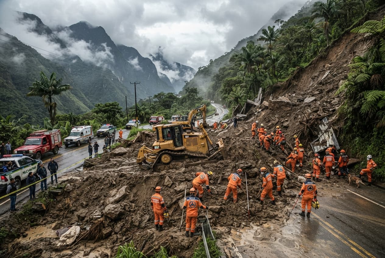 Highway Disaster Unfolds: Landslide Buries Passenger Bus and Leaves Twelve Dead in Colombia Highway Disaster Unfolds: Landslide Buries Passenger Bus and Leaves Twelve Dead in Colombia