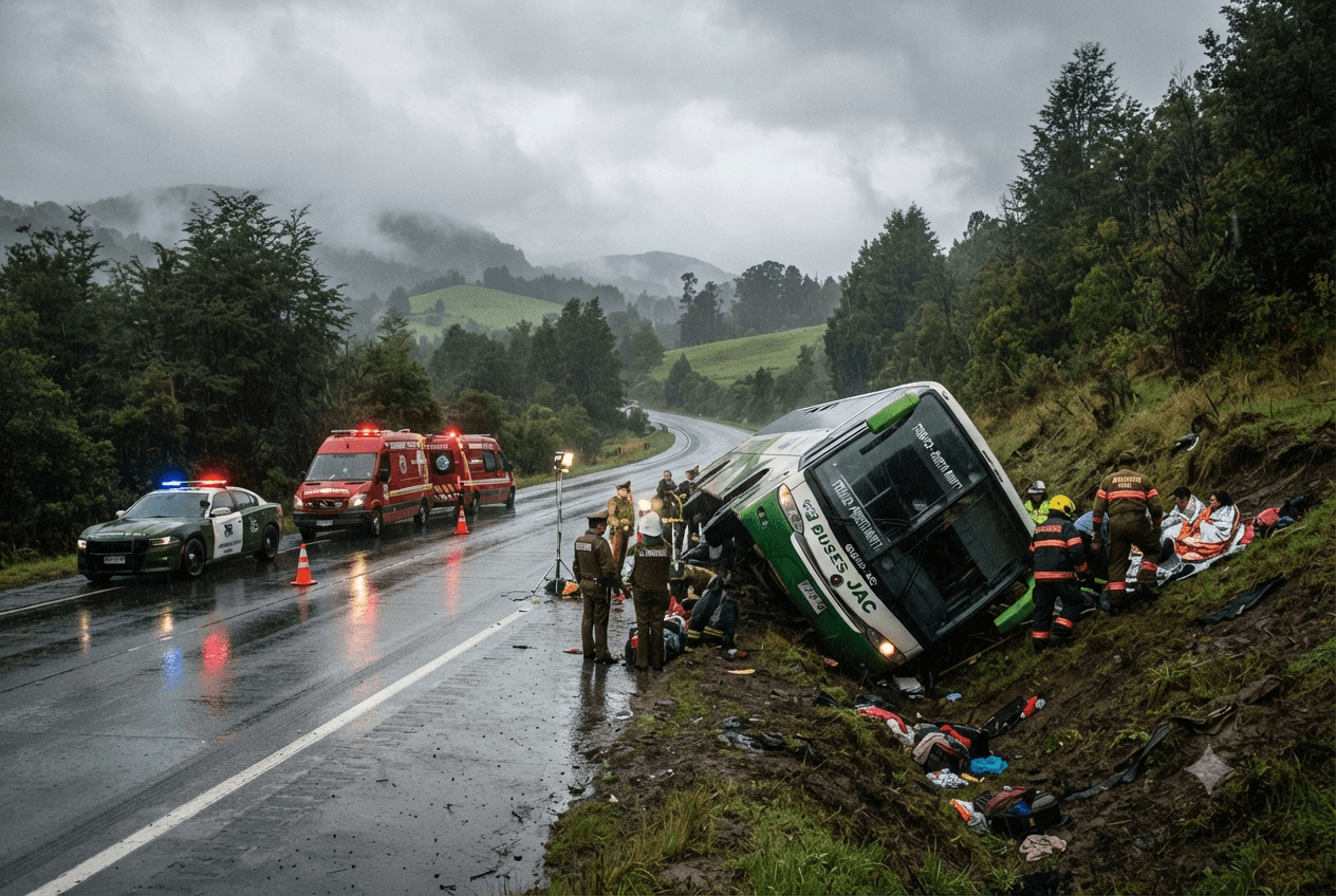 Intercity Transport Accident: Bus Rollover on Ruta 5 Leaves Twelve Injured and One Dead Intercity Transport Accident: Bus Rollover on Ruta 5 Leaves Twelve Injured and One Dead