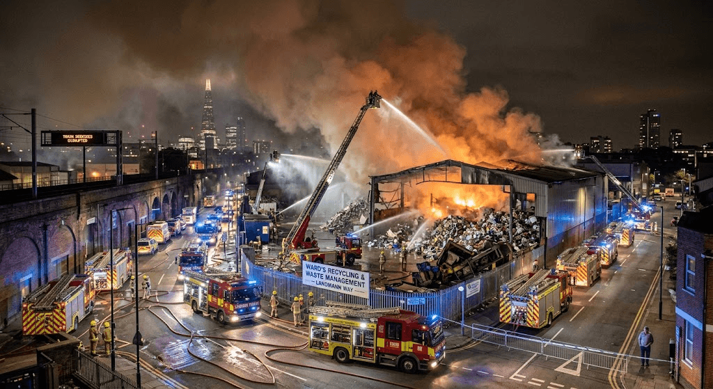 Flames Again: London Waste Facility Struck by Second Major Fire in Three Months Flames Again: London Waste Facility Struck by Second Major Fire in Three Months