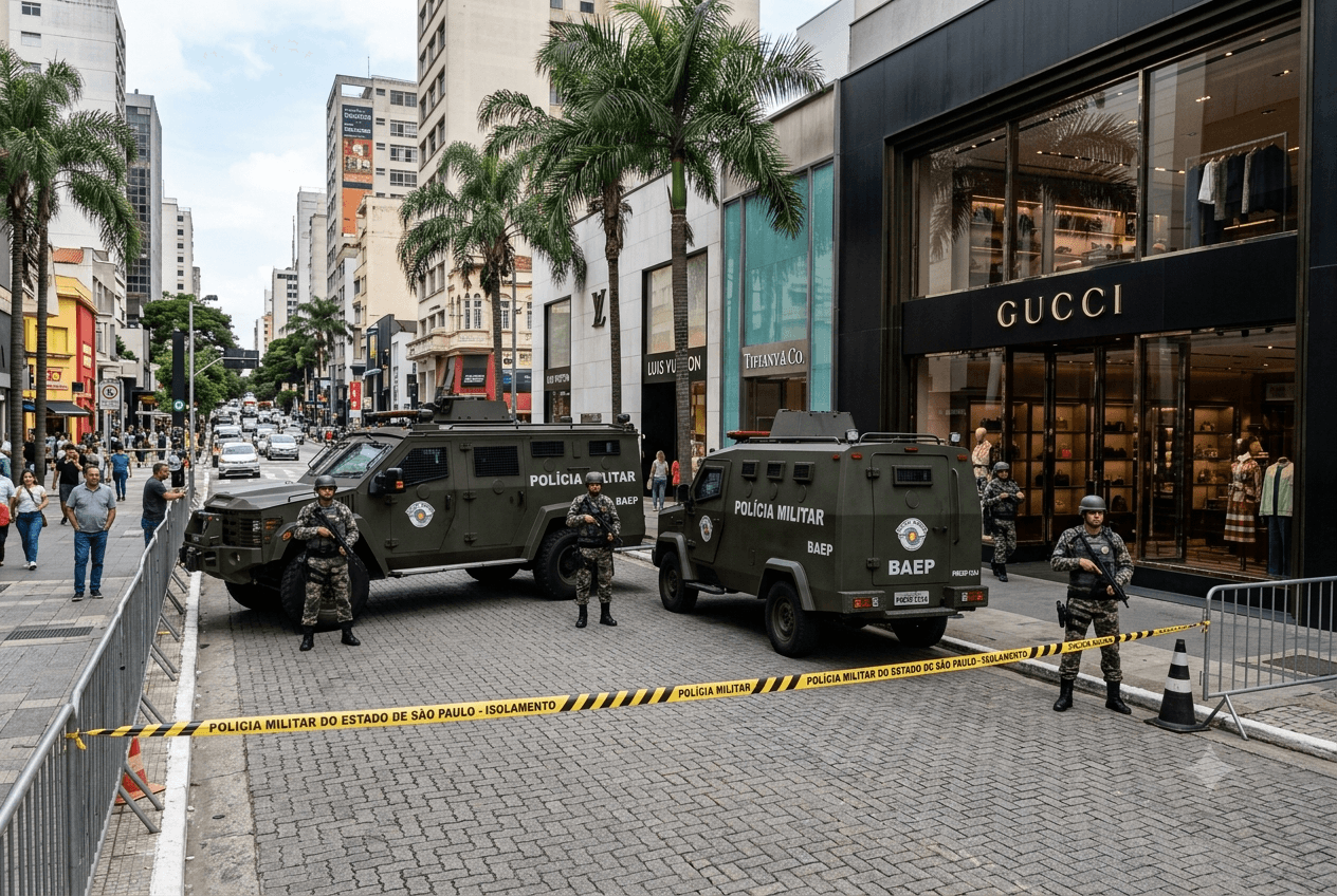 Commercial Heist Crisis: Armed Raid on São Paulo Jewelry Store Leaves Guard Injured and Hostage Commercial Heist Crisis: Armed Raid on São Paulo Jewelry Store Leaves Guard Injured and Hostage