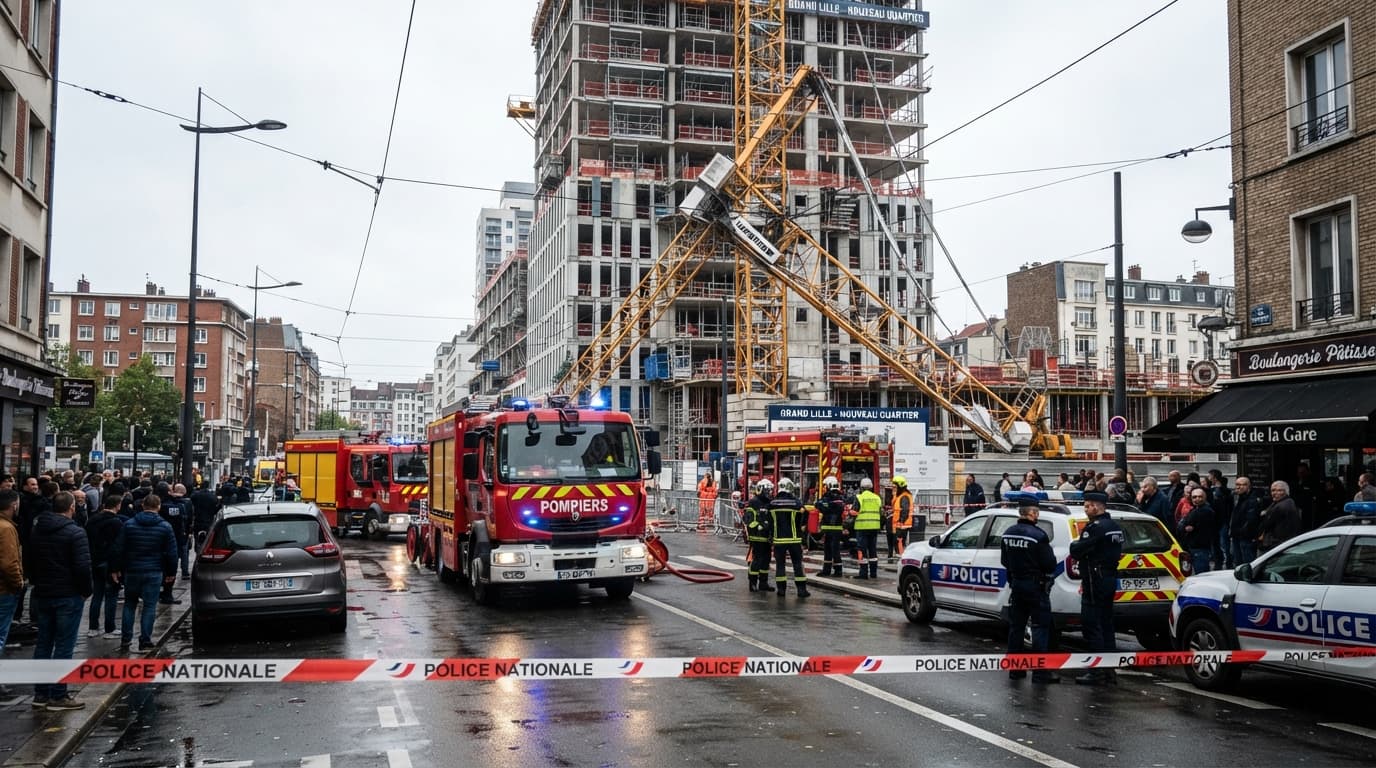 Construction Site Accident: Tower Crane Boom Drop Shuts Down Urban Development Sector in Lille Construction Site Accident: Tower Crane Boom Drop Shuts Down Urban Development Sector in Lille