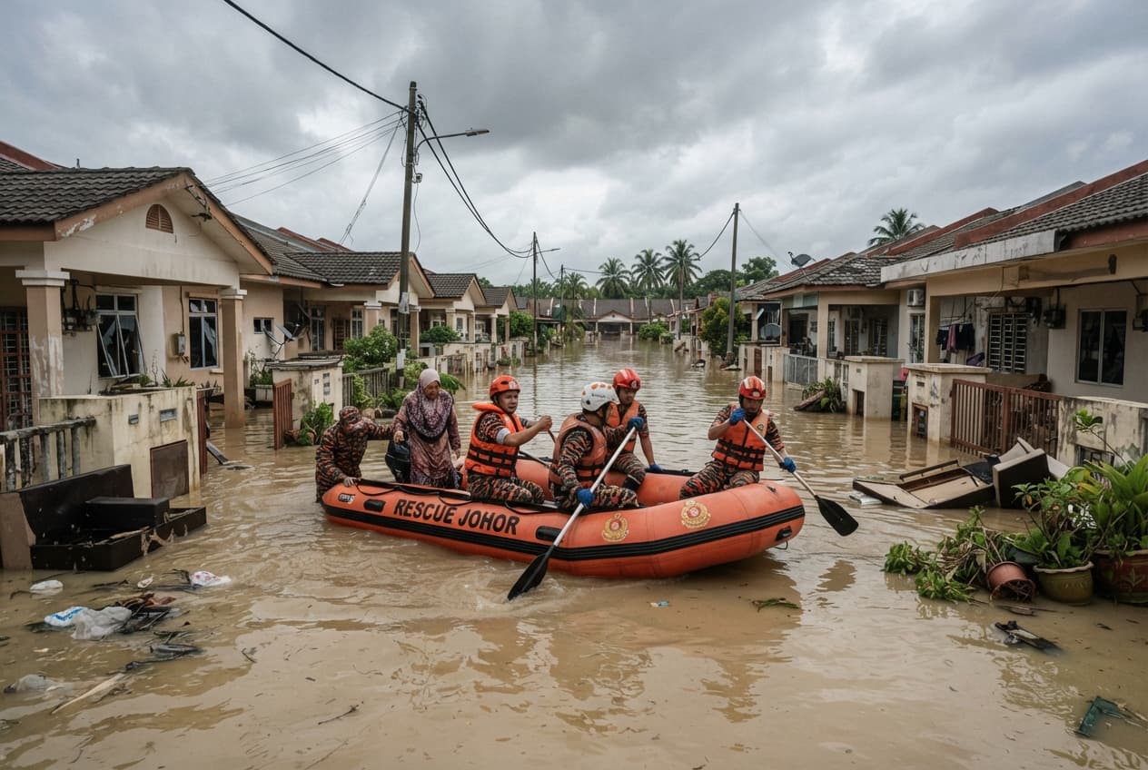 Flash Floods Hit Johor: Low-Lying Residential Areas Suffer Two Fatalities From Drowning Flash Floods Hit Johor: Low-Lying Residential Areas Suffer Two Fatalities From Drowning