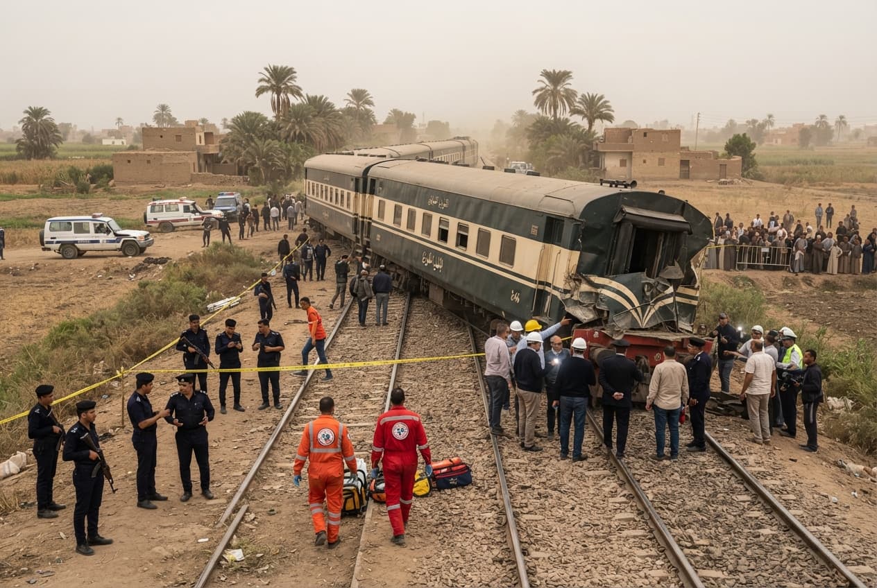 Railway Tragedy: Three Dead After Passenger Train Hits Agricultural Vehicle at Unsanctioned Egyptian Crossing Railway Tragedy: Three Dead After Passenger Train Hits Agricultural Vehicle at Unsanctioned Egyptian Crossing