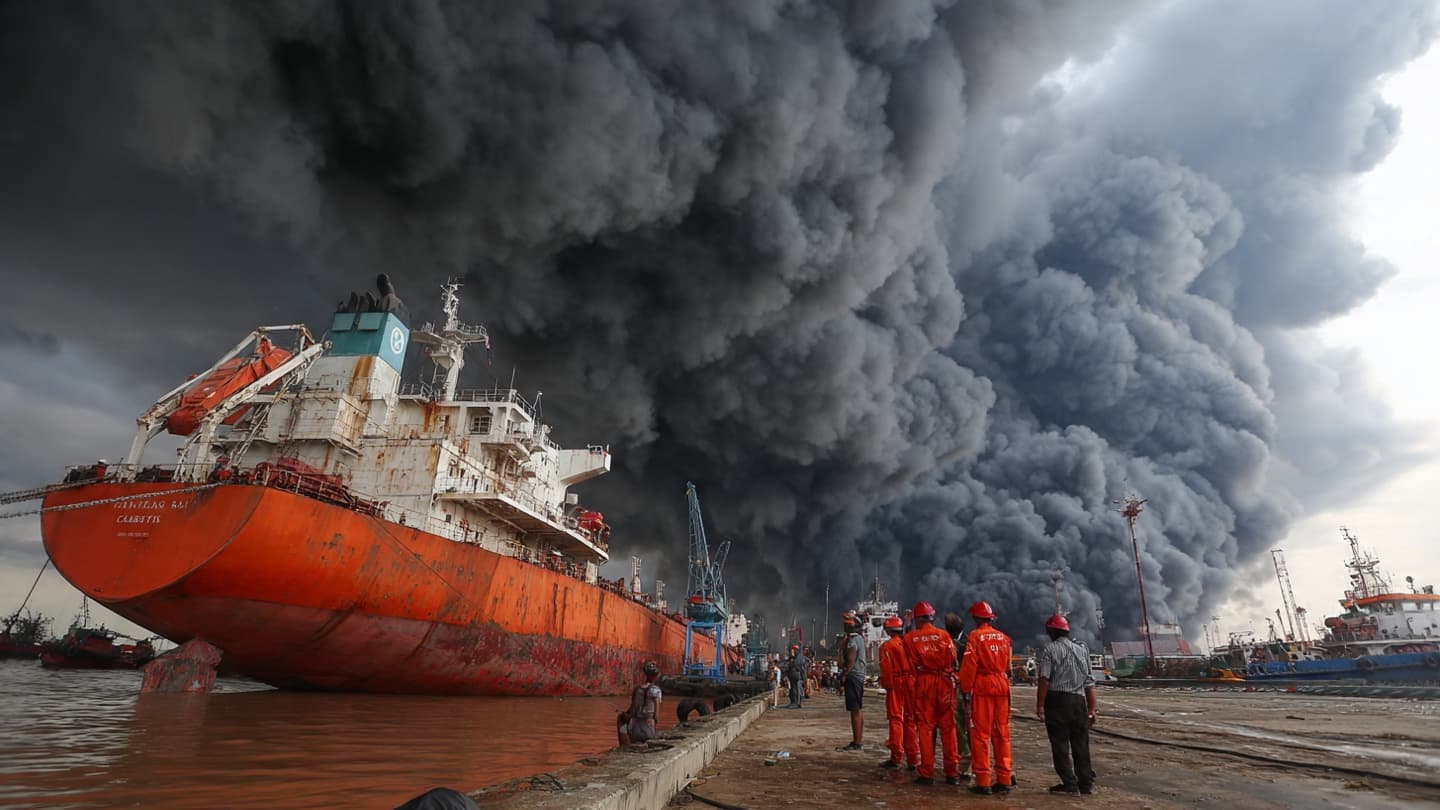 The Black Smoke Rising Amidst the Bustle of Makassar Port The Black Smoke Rising Amidst the Bustle of Makassar Port