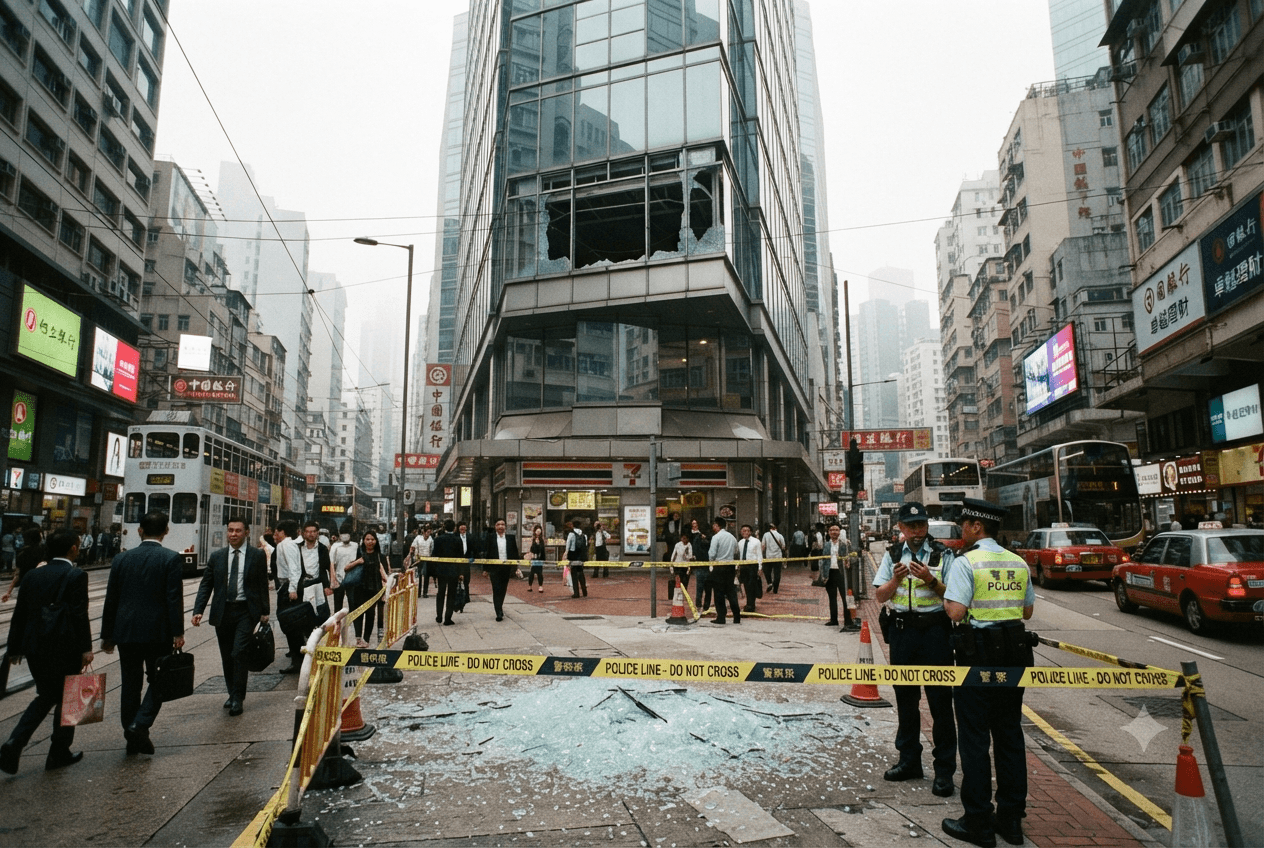 Glass Facade Disaster: Two Injured As Shattered Debris Falls In Typhoon-Affected Hong Kong Area Glass Facade Disaster: Two Injured As Shattered Debris Falls In Typhoon-Affected Hong Kong Area