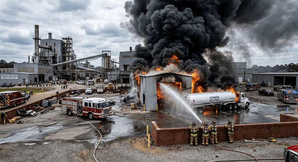 Explosive Industrial Blaze: Paint Booth Fire Triggers Heavy Smoke at Laurel's Howard Industries Explosive Industrial Blaze: Paint Booth Fire Triggers Heavy Smoke at Laurel's Howard Industries