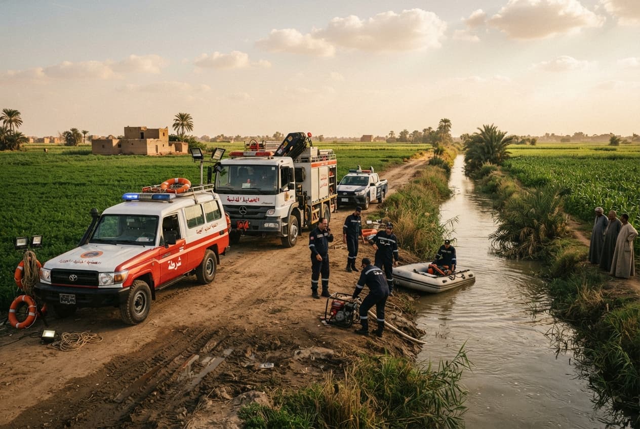 Rural Canal Disaster: Agricultural Tractor Flips Over in Giza Governorate, Killing Four Workers Rural Canal Disaster: Agricultural Tractor Flips Over in Giza Governorate, Killing Four Workers
