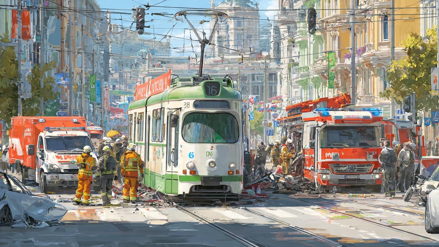 The City's Rhythm Paused on the Tram Lines The City's Rhythm Paused on the Tram Lines