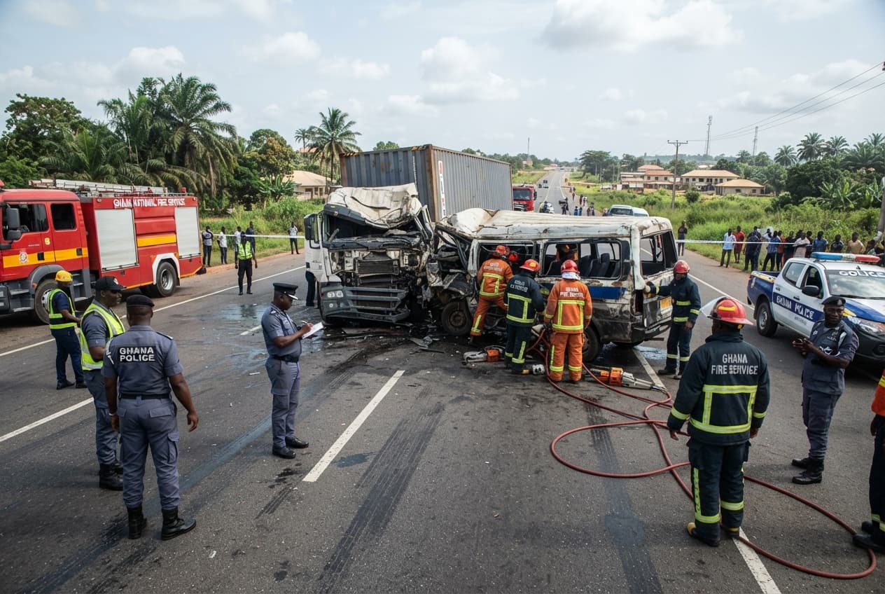 Kumasi-Accra Highway Crash: Eight Fatalities Recorded in Devastating Commercial Vehicle Collision Kumasi-Accra Highway Crash: Eight Fatalities Recorded in Devastating Commercial Vehicle Collision