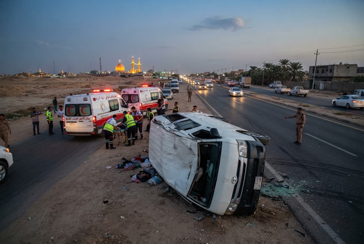 Najaf Highway Rollover: Passenger Van Crash Kills Three And Injures Eight In Iraq Najaf Highway Rollover: Passenger Van Crash Kills Three And Injures Eight In Iraq
