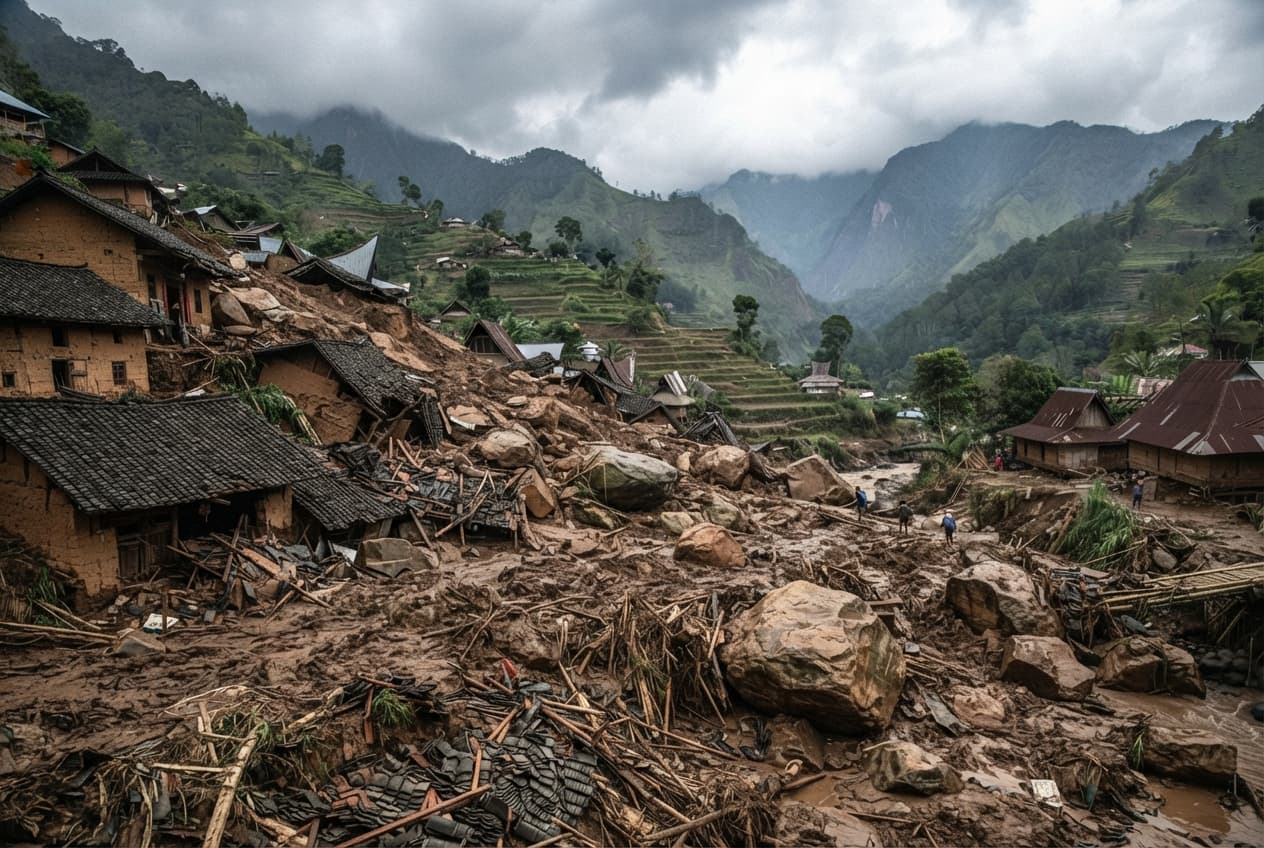 Tragic Landslide Event: Rural Village Racked by Devastating Mountain Rockslide That Leaves Three Dead Tragic Landslide Event: Rural Village Racked by Devastating Mountain Rockslide That Leaves Three Dead