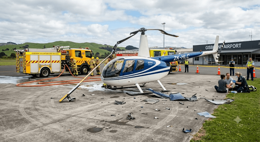 Scare at Gisborne Airport: Two Escape with Minor Injuries After Helicopter 'Hard Landing' Scare at Gisborne Airport: Two Escape with Minor Injuries After Helicopter 'Hard Landing'