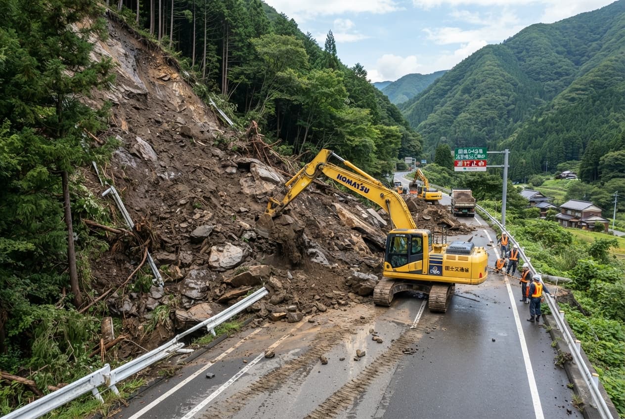 Gifu Highway Landslide: Mountain Collapse Traps Four Drivers Inside Cars Amidst Debris Gifu Highway Landslide: Mountain Collapse Traps Four Drivers Inside Cars Amidst Debris