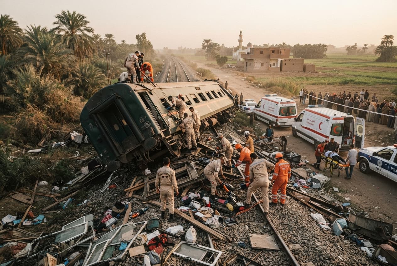 Fatal Rail Disaster: Upper Egypt Train Derailment Leaves Three Dead and Trapped Fatal Rail Disaster: Upper Egypt Train Derailment Leaves Three Dead and Trapped