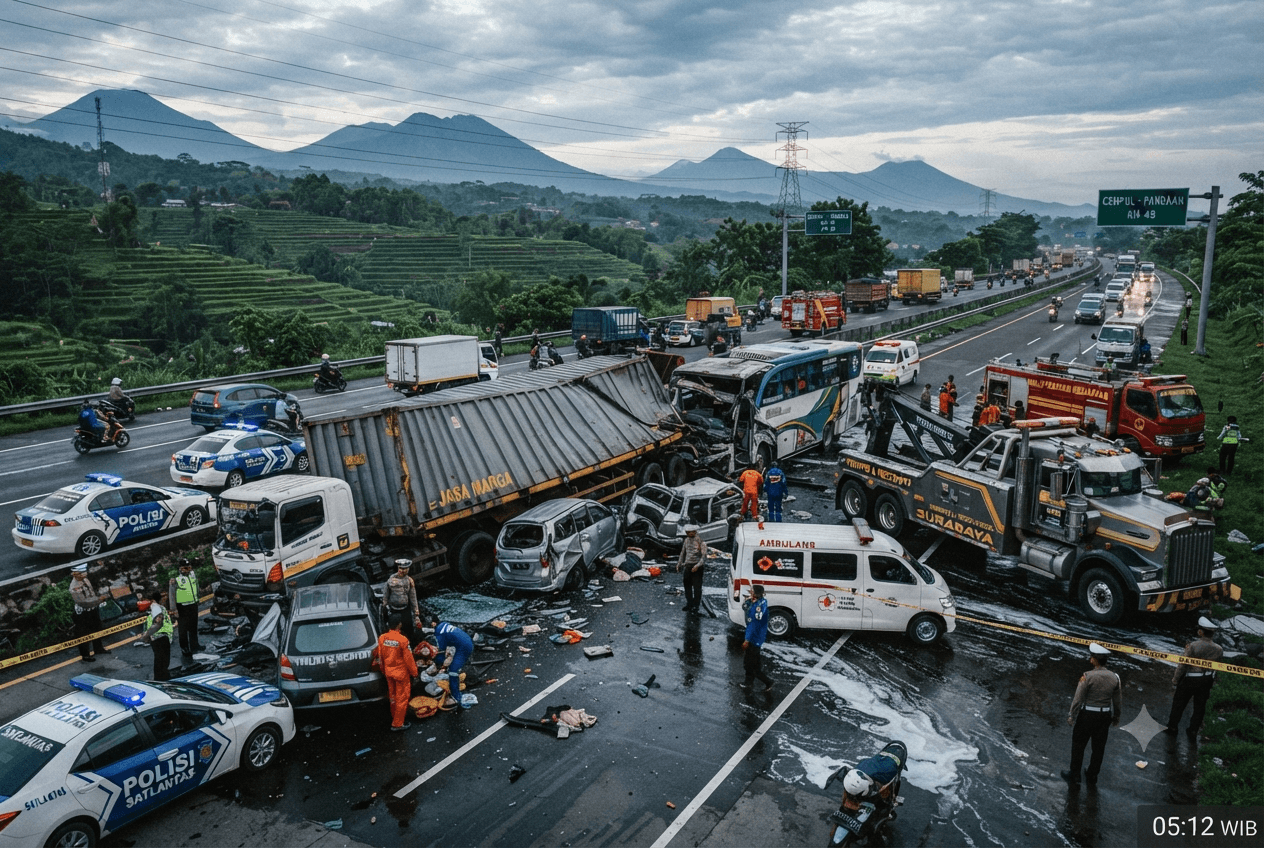 Fatal Highway Collision: East Java Multi-Vehicle Crash Involving Trailer Truck Leaves Four Dead Fatal Highway Collision: East Java Multi-Vehicle Crash Involving Trailer Truck Leaves Four Dead