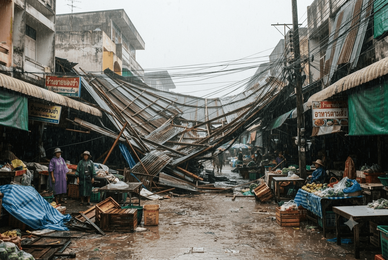 Severe Weather In Thailand: Marketplace Roof Gives Way During Intense Storm, One Life Lost Severe Weather In Thailand: Marketplace Roof Gives Way During Intense Storm, One Life Lost
