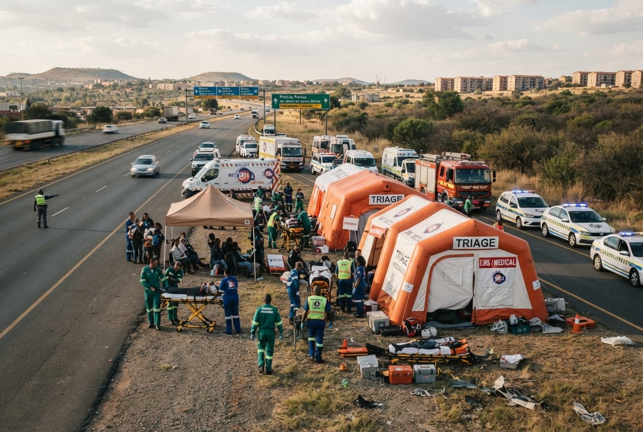 Minibus Taxi Crash: Pretoria N1 Highway Scene Devastated After Fatal Transport Overturn Incident Minibus Taxi Crash: Pretoria N1 Highway Scene Devastated After Fatal Transport Overturn Incident