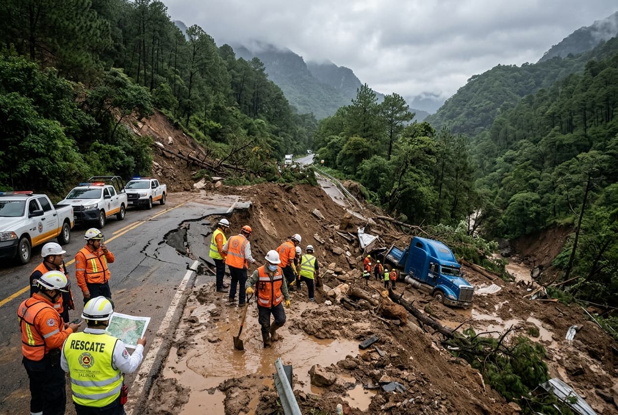 Mexico Mountain Road Collapse Causes Horror: Torrential Rains Trigger Mudslide That Drags Truck Off Highway Mexico Mountain Road Collapse Causes Horror: Torrential Rains Trigger Mudslide That Drags Truck Off Highway