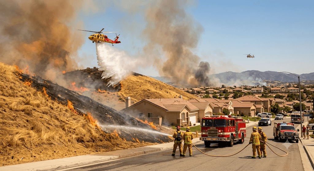 Battle in Santa Clarita: Firefighters Race to Protect Homes from Raging Brush Fire Battle in Santa Clarita: Firefighters Race to Protect Homes from Raging Brush Fire