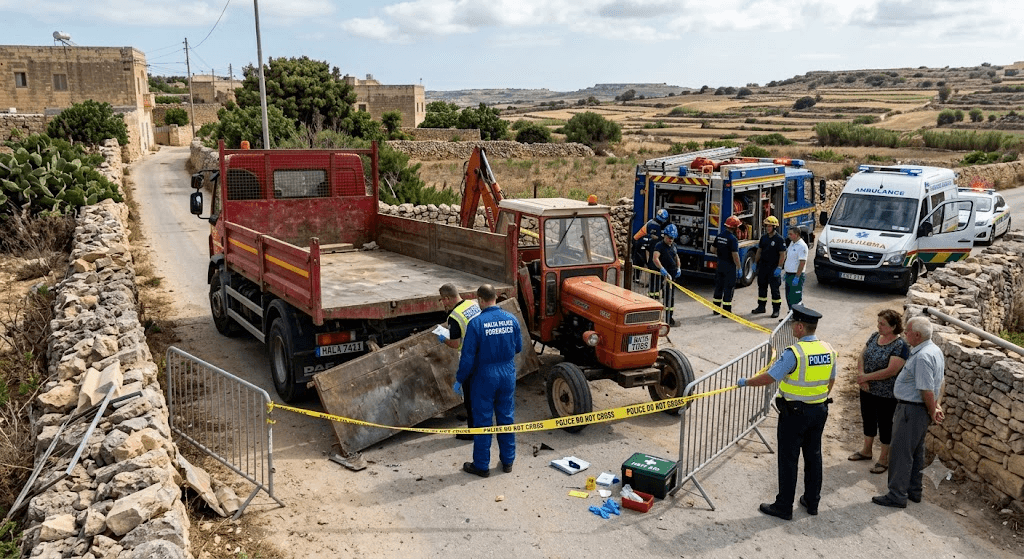 Tragedy in Dingli: 74-Year-Old Man Crushed to Death Between Truck and Tractor Tragedy in Dingli: 74-Year-Old Man Crushed to Death Between Truck and Tractor