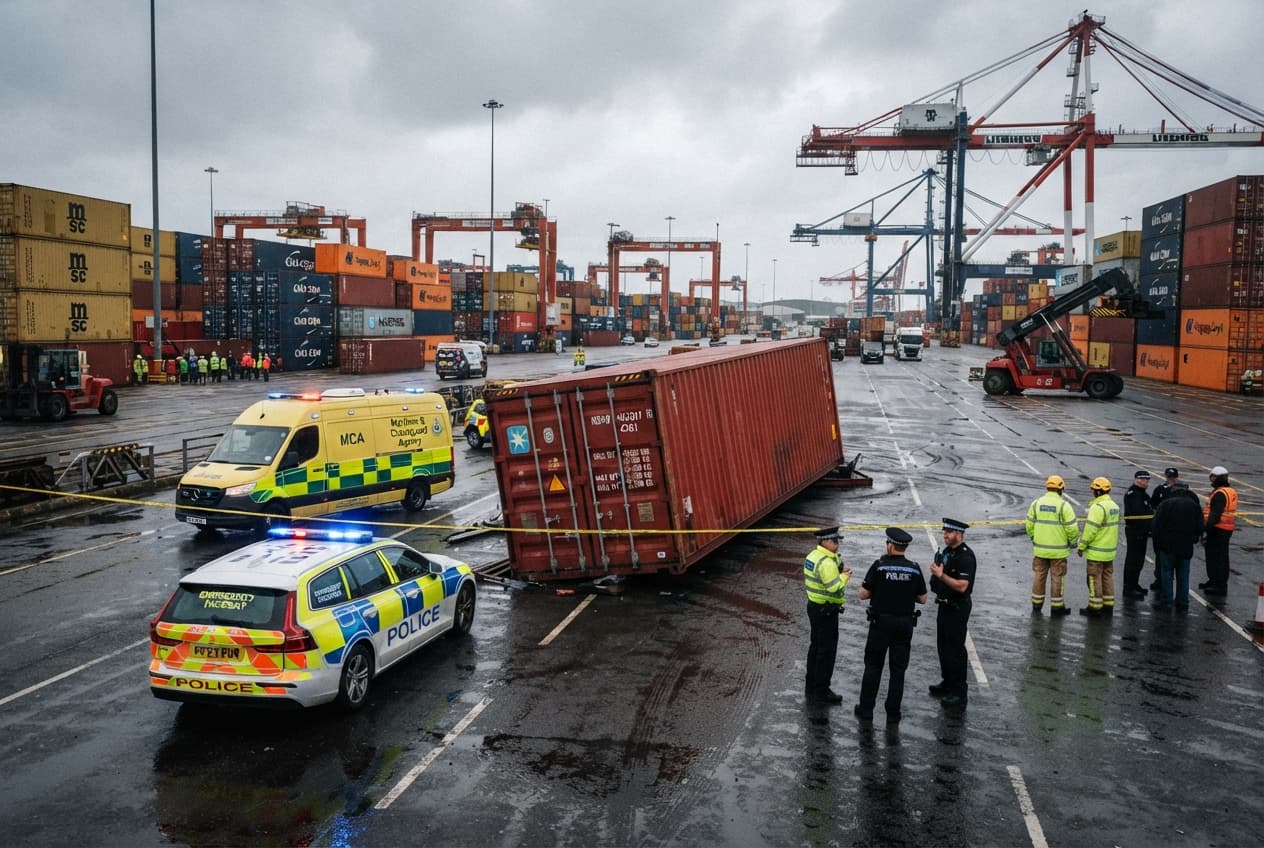 Severe Gale Winds: Freight Container Topples Over in Kobe Port, Injuring Two Workers Severe Gale Winds: Freight Container Topples Over in Kobe Port, Injuring Two Workers