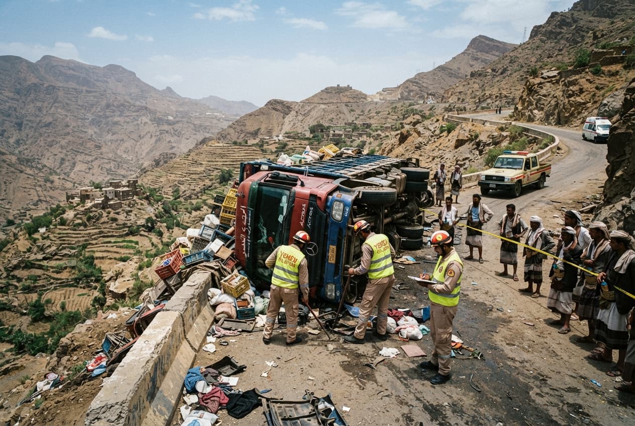 Mountain Pass Truck Rollover Kills Eight: Ibb Governorate Faces Ongoing Transportation Crisis Mountain Pass Truck Rollover Kills Eight: Ibb Governorate Faces Ongoing Transportation Crisis