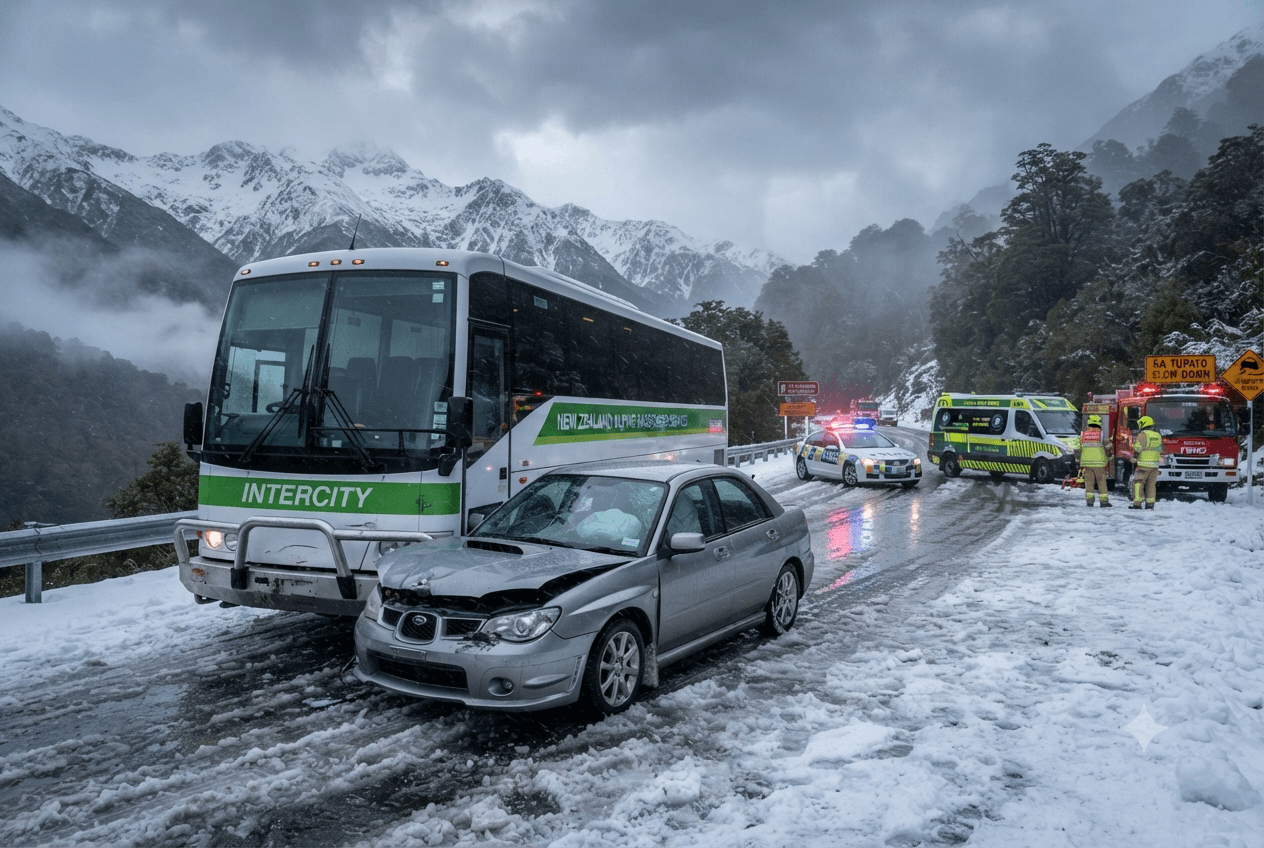 Crown Range Road Tragedy: One Person Killed In Morning Collision Involving Bus And Car Crown Range Road Tragedy: One Person Killed In Morning Collision Involving Bus And Car