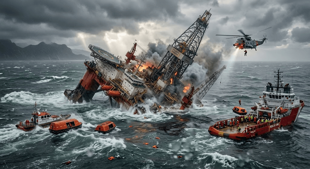 Disaster in the Atlantic: 1 Dead, 4 Missing as Massive Oil Rig Collapses and Sinks Disaster in the Atlantic: 1 Dead, 4 Missing as Massive Oil Rig Collapses and Sinks