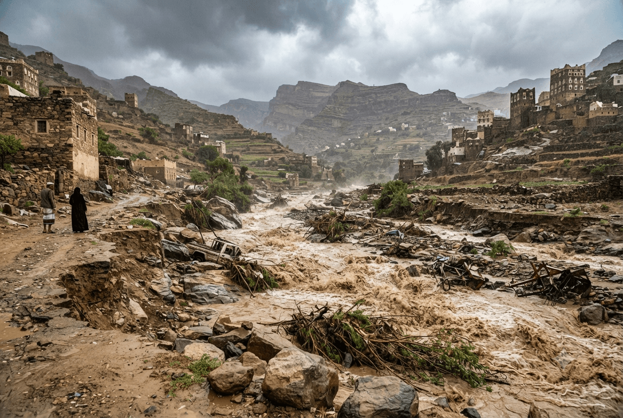 Flash Flood Tragedy in Taiz: Rushing Waters Destroy Homes and Claim Lives of Two Children Flash Flood Tragedy in Taiz: Rushing Waters Destroy Homes and Claim Lives of Two Children