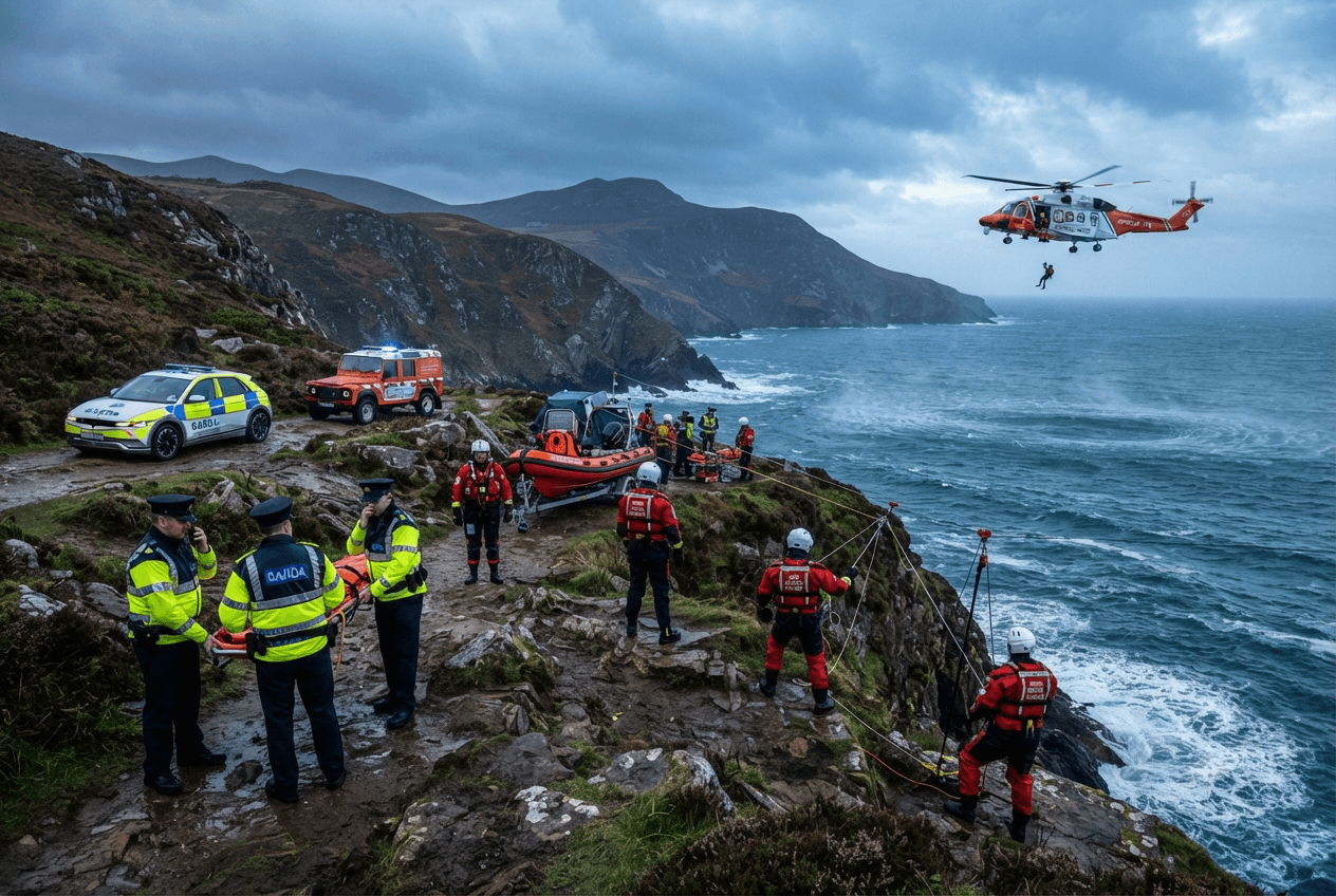 Wicklow Coastal Cliff Collapse: Sudden Rockfall Traps and Kills Local Angler in Ireland Wicklow Coastal Cliff Collapse: Sudden Rockfall Traps and Kills Local Angler in Ireland