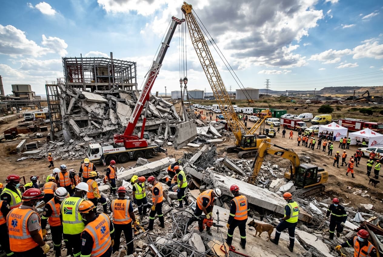 South Africa, Scaffolding Fails At Industrial Project, Workers Buried, Emergency Crews Race Against Time Today South Africa, Scaffolding Fails At Industrial Project, Workers Buried, Emergency Crews Race Against Time Today