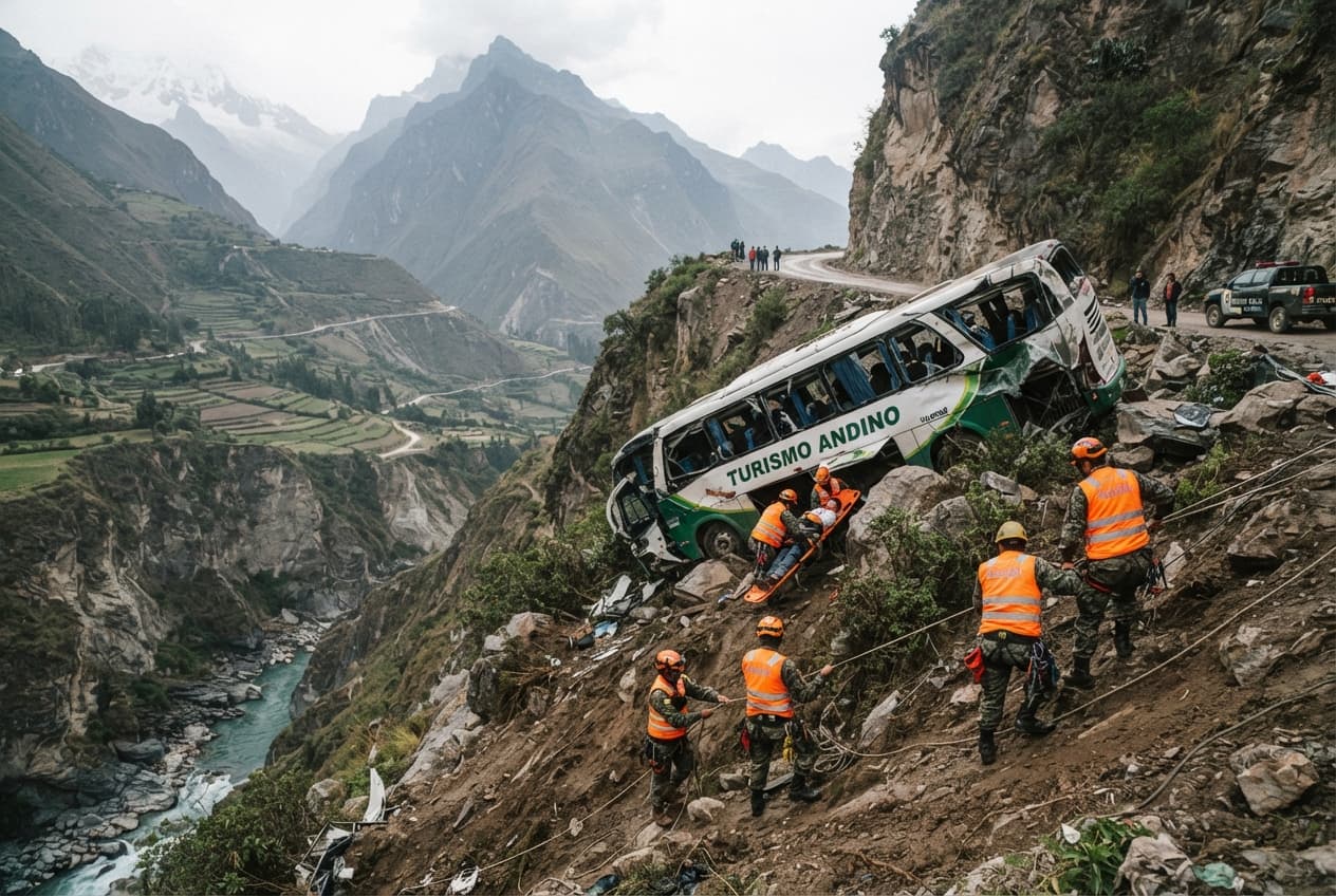 Mountain Pass Tragedy: Tour Bus Skids Off Road In Ancash Region, Killing Eleven Passengers Mountain Pass Tragedy: Tour Bus Skids Off Road In Ancash Region, Killing Eleven Passengers