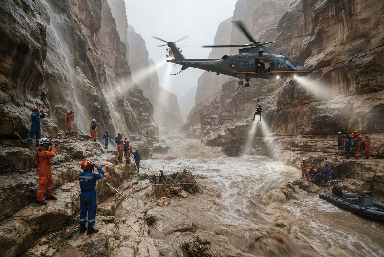 Flash Floods, Jordan: Raging Torrents Trap Sightseers in Southern Wadi District, Resulting in Two Drownings Flash Floods, Jordan: Raging Torrents Trap Sightseers in Southern Wadi District, Resulting in Two Drownings