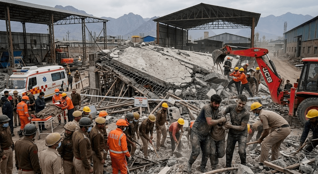 Tragedy in Khrew: One Worker Dead, Another Injured in Industrial Slab Collapse Tragedy in Khrew: One Worker Dead, Another Injured in Industrial Slab Collapse