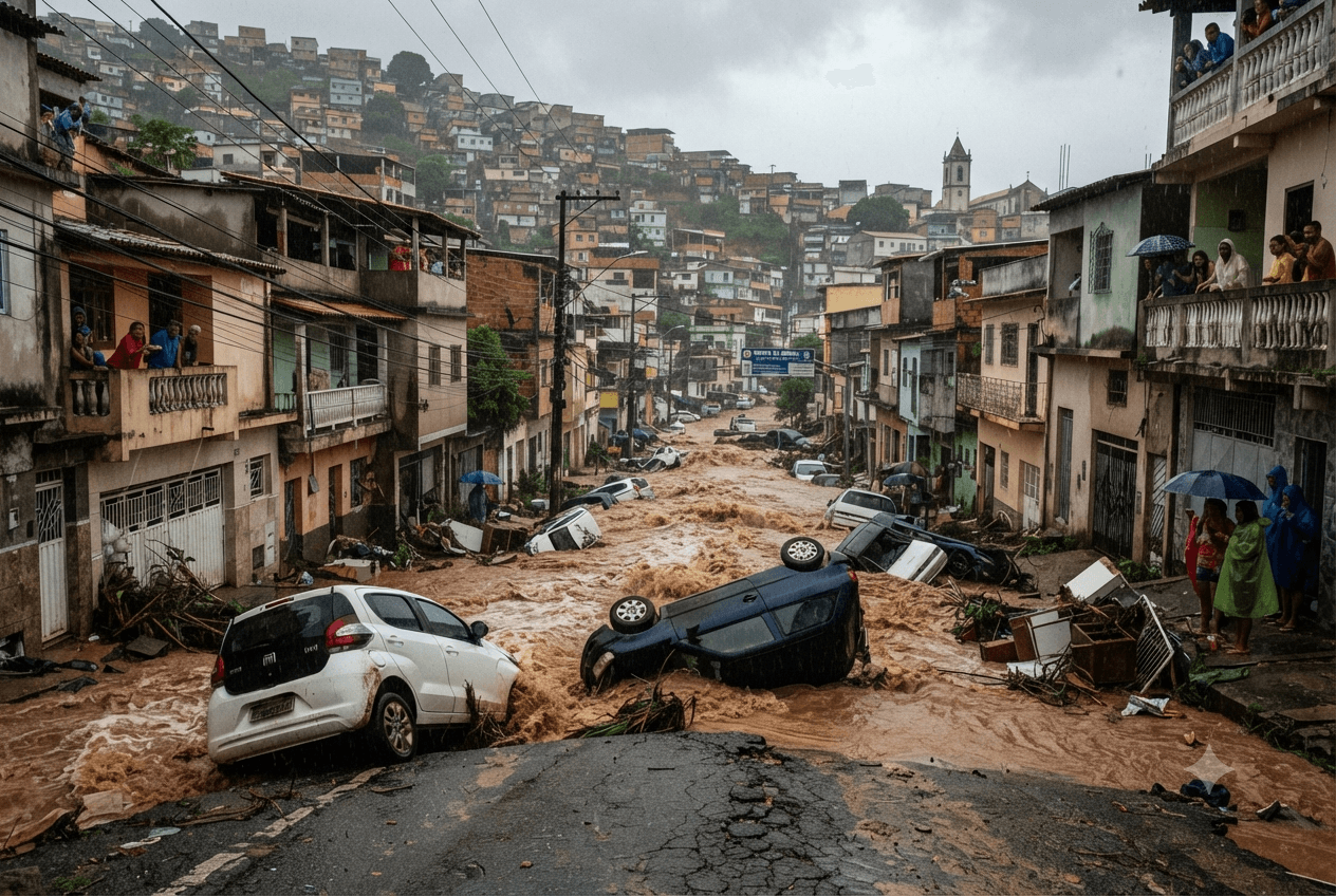 Flash Flood Disaster: Raging Torrent Sweeps Away Vehicles and Homes, Causing Multiple Brazilian Fatalities Flash Flood Disaster: Raging Torrent Sweeps Away Vehicles and Homes, Causing Multiple Brazilian Fatalities