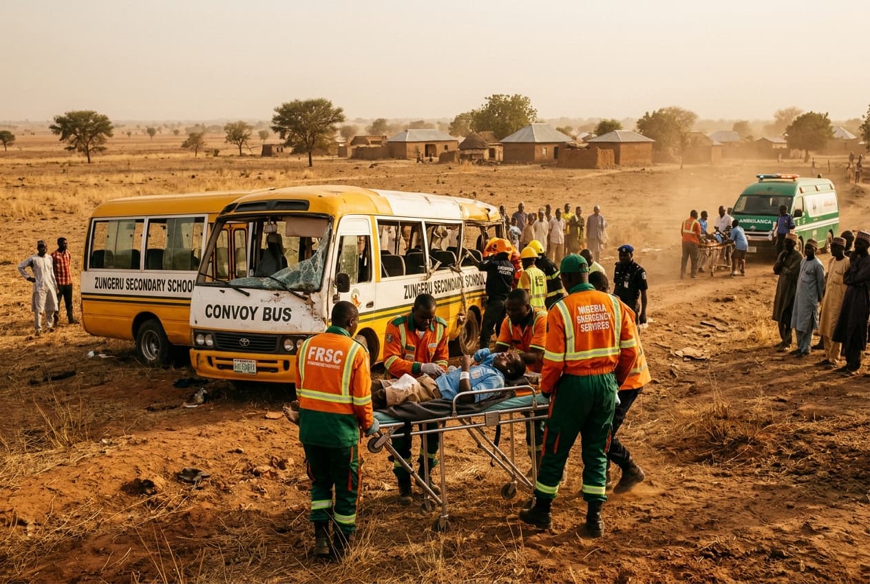 Niger State Highway Crash Leaves Five Dead, As School Convoy Collides Head-On Near Minna Niger State Highway Crash Leaves Five Dead, As School Convoy Collides Head-On Near Minna