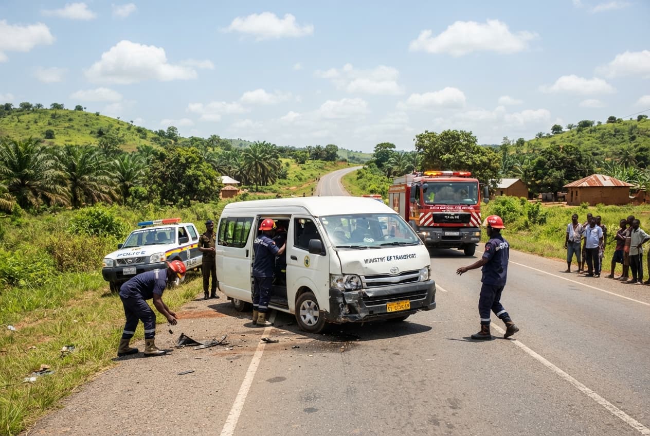 Hyundai Bus Collides With Tractor on Accra Aflao Highway Leaving Multiple Dead and Trapped Hyundai Bus Collides With Tractor on Accra Aflao Highway Leaving Multiple Dead and Trapped