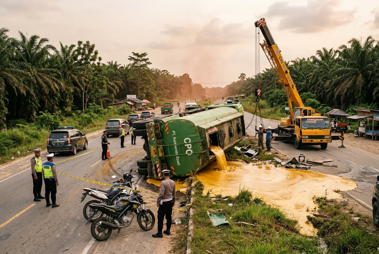 CPO Tanker Overturns In Lamandau Chain Collision, As Drivers Injured On Central Kalimantan Road Today CPO Tanker Overturns In Lamandau Chain Collision, As Drivers Injured On Central Kalimantan Road Today