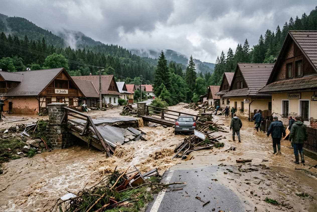 Flash Floods Hit Slovak Mountain Village: Torrential Rainfall Damages Infrastructure, Injures Resident, Homes Evacuated Flash Floods Hit Slovak Mountain Village: Torrential Rainfall Damages Infrastructure, Injures Resident, Homes Evacuated