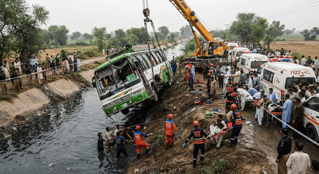 Tragedy in Punjab: Passenger Bus Plunges into Drain, Leaving 5 Dead and 27 Injured Tragedy in Punjab: Passenger Bus Plunges into Drain, Leaving 5 Dead and 27 Injured