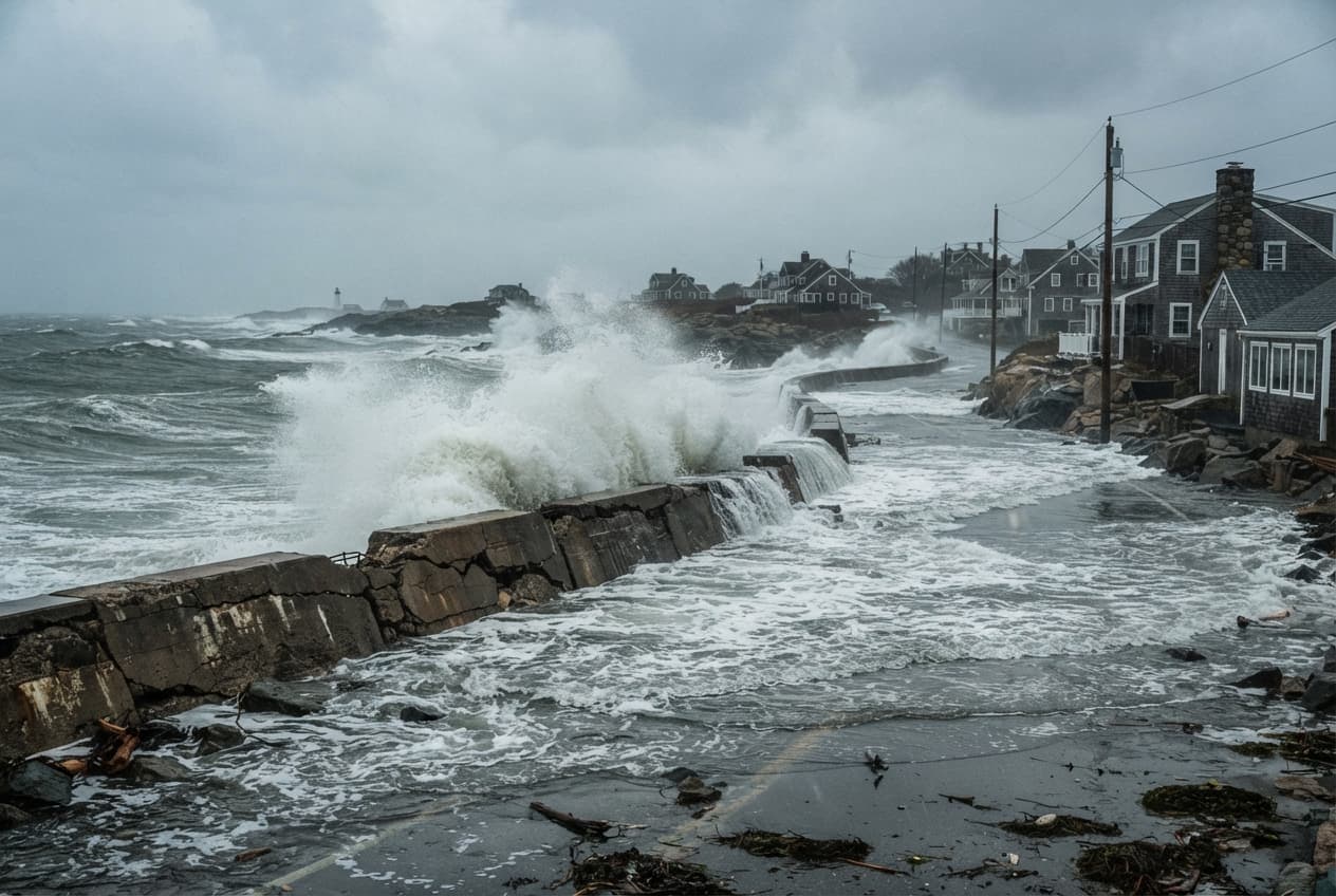 Destructive Winds, Northeastern United States: Powerful Autumn Noreaster Strikes Coastline, Causing Structural Collapses Destructive Winds, Northeastern United States: Powerful Autumn Noreaster Strikes Coastline, Causing Structural Collapses