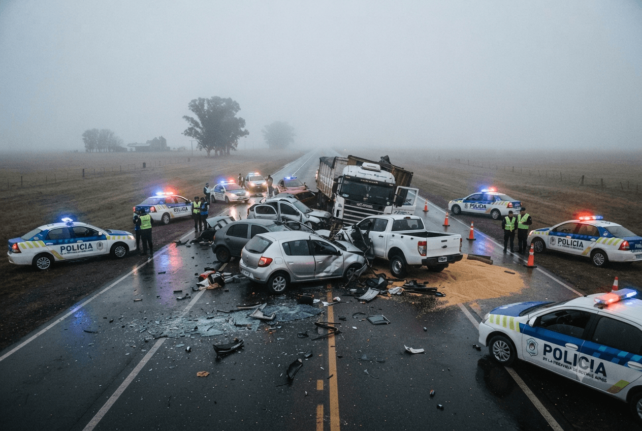 Highway Disaster: Ten Vehicles Collide on Ruta Nacional Nine Amid Dense Morning Fog Highway Disaster: Ten Vehicles Collide on Ruta Nacional Nine Amid Dense Morning Fog