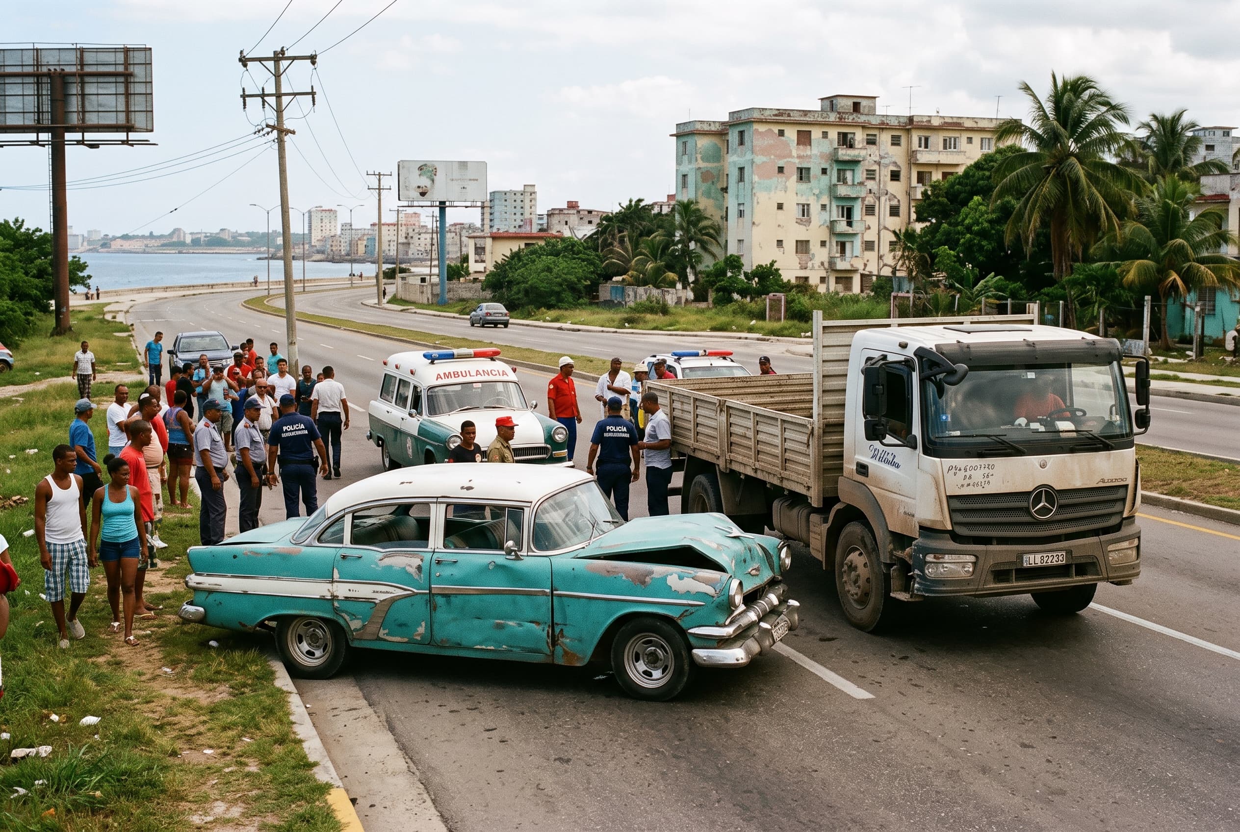 Havana Expressway Collision: Vintage Car Crash With Modern Truck Leaves Two Dead Three Injured Havana Expressway Collision: Vintage Car Crash With Modern Truck Leaves Two Dead Three Injured