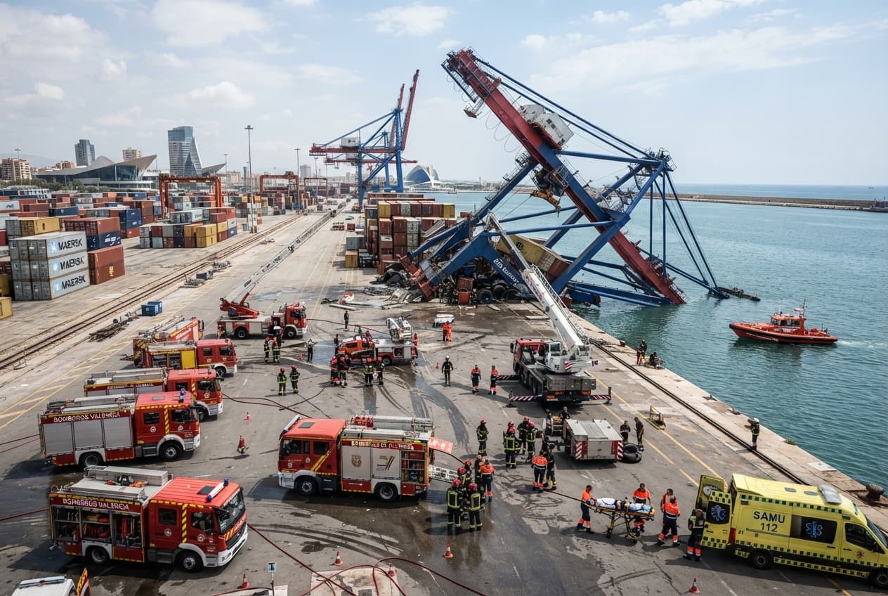 Valencia Port Tragedy: Industrial Crane Collapse Crushes Dock Workers and Leaves Two Dead Valencia Port Tragedy: Industrial Crane Collapse Crushes Dock Workers and Leaves Two Dead