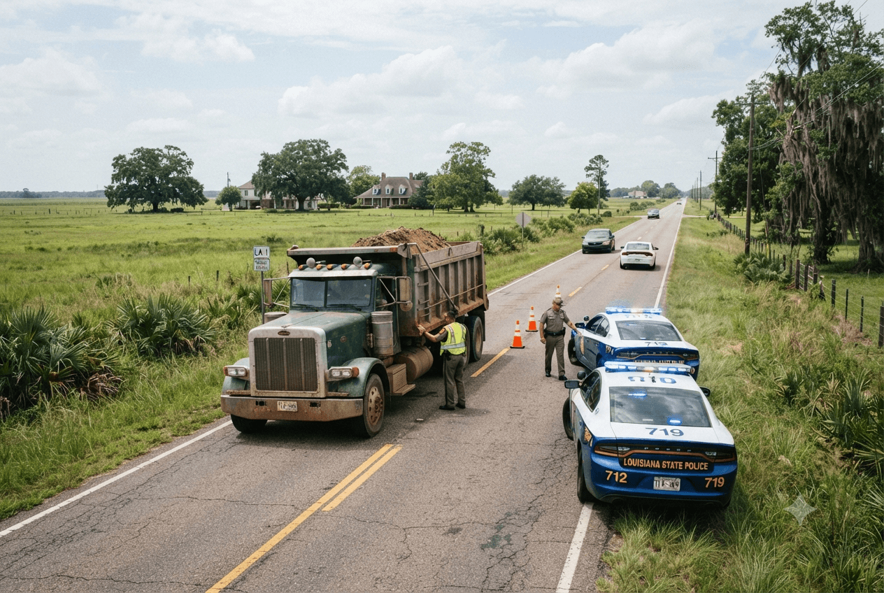 Highway Crash Fatality: Louisiana Driver Dies After Centerline Collision With Sand Dump Truck Highway Crash Fatality: Louisiana Driver Dies After Centerline Collision With Sand Dump Truck