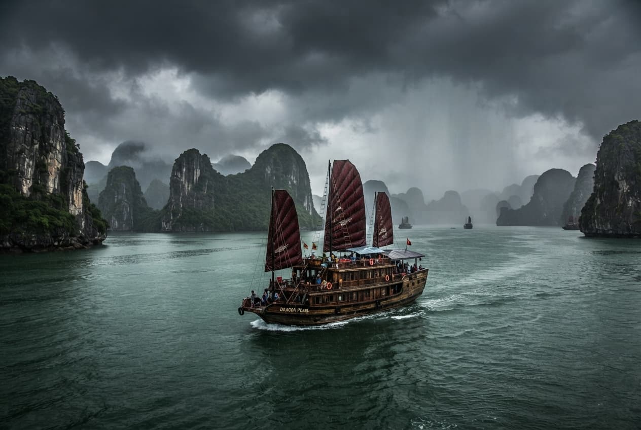 Ha Long Bay Disaster: Tourist Wooden Junk Boat Capsizes in Rough Coastal Waters, Drowning Two Passengers Ha Long Bay Disaster: Tourist Wooden Junk Boat Capsizes in Rough Coastal Waters, Drowning Two Passengers